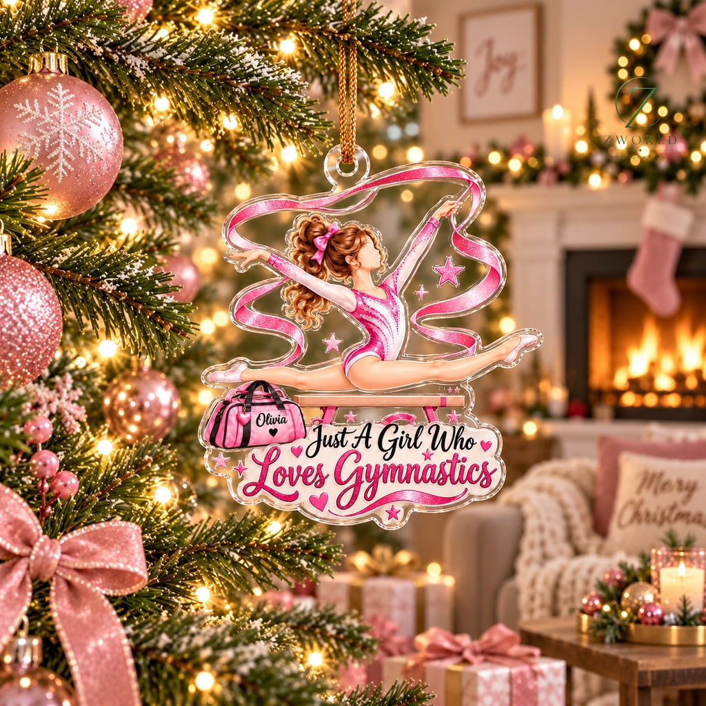 Acrylic Christmas Ornament Personalized Pink Gymnastics Tree Hanging for Gymnast